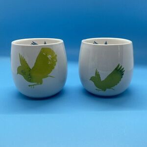 David's Tea Bubble Cup Pair Mug Set of Two White With Birds 8‎ Ounce